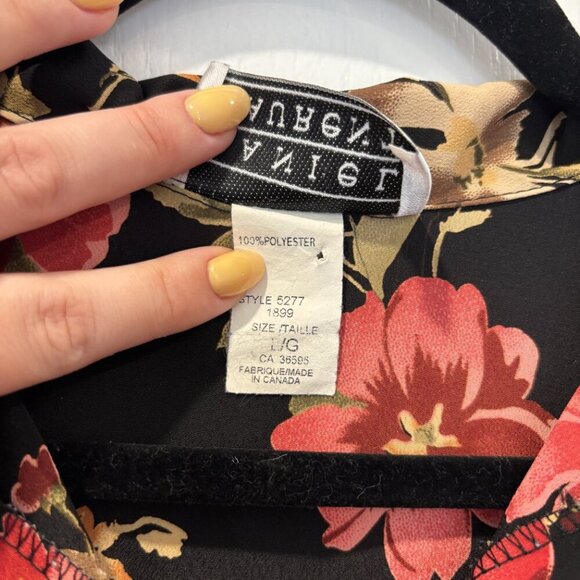 Vintage Black and Red Sleeveless Floral Blouse with Collar Size L - Picture 6 of 6